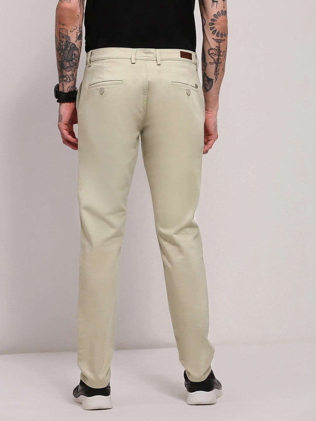 Men Green Solid Trousers