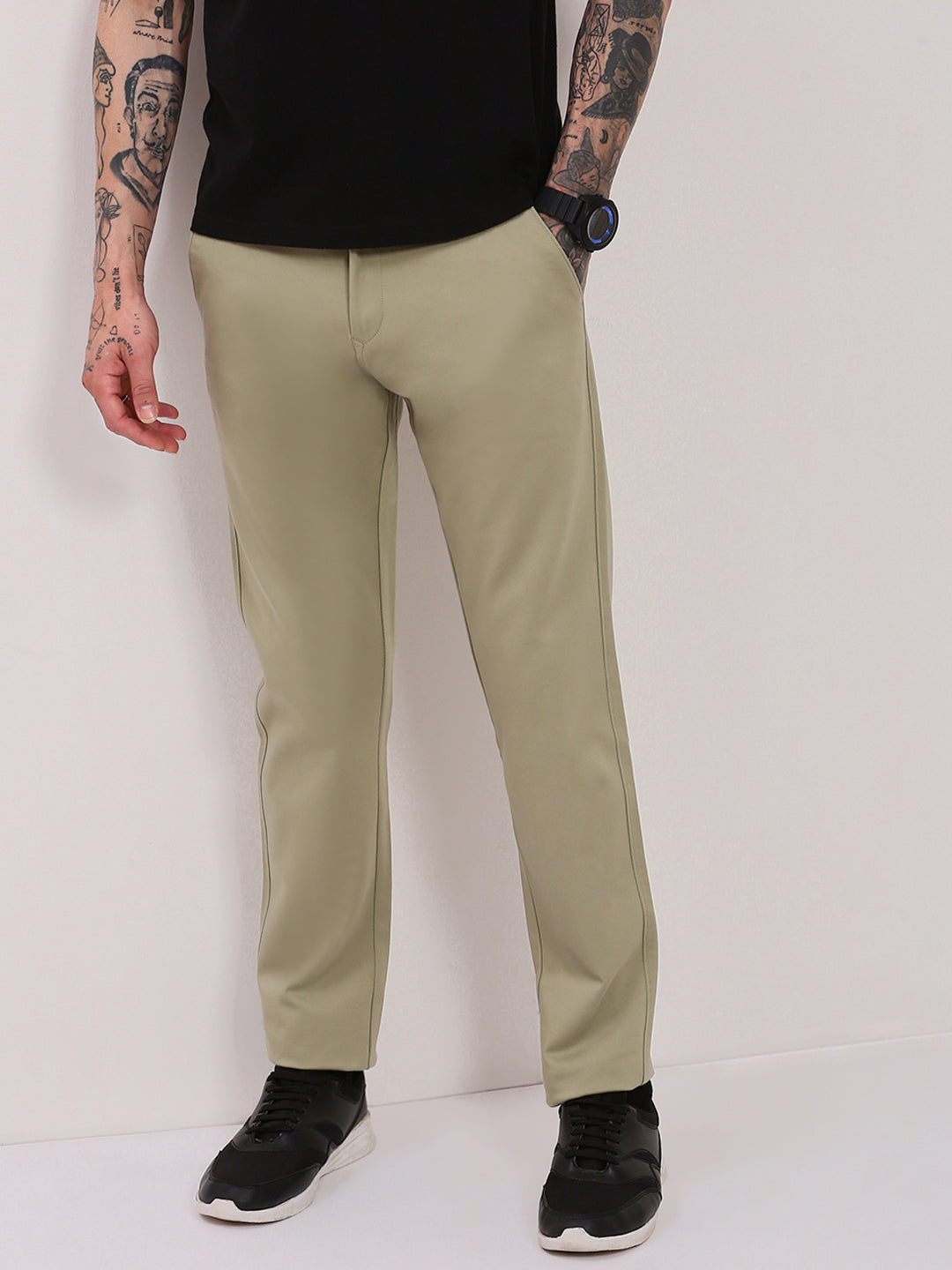 Men Green Solid Trousers