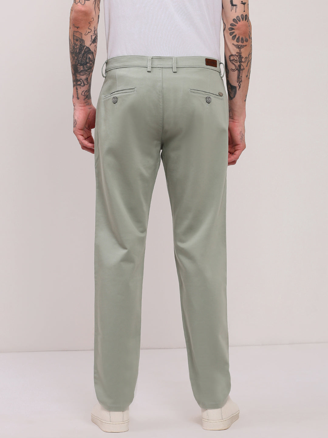 Men Green Solid Trousers