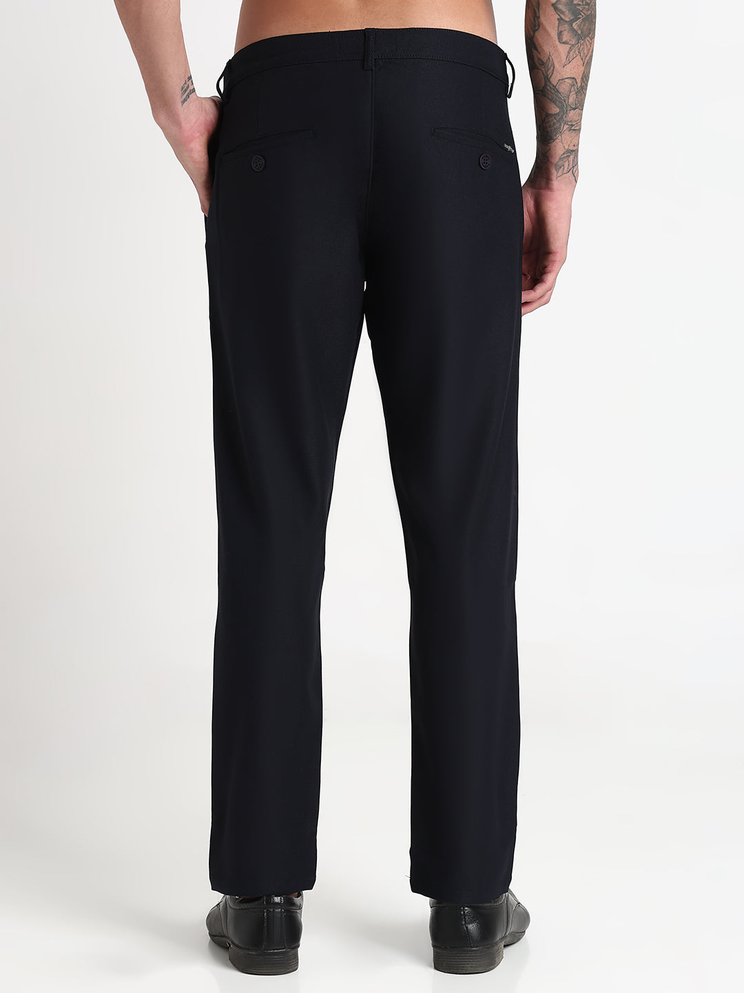 Men's Navy Blue Solid Slim Fit Formal Trousers