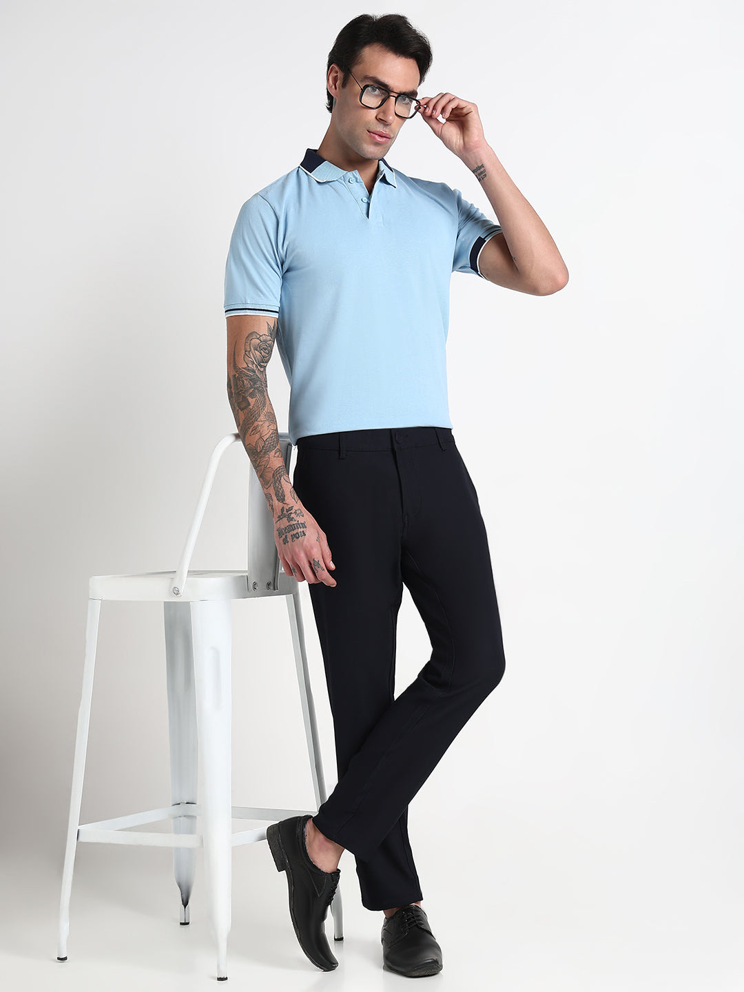 Men's Navy Blue Solid Slim Fit Formal Trousers