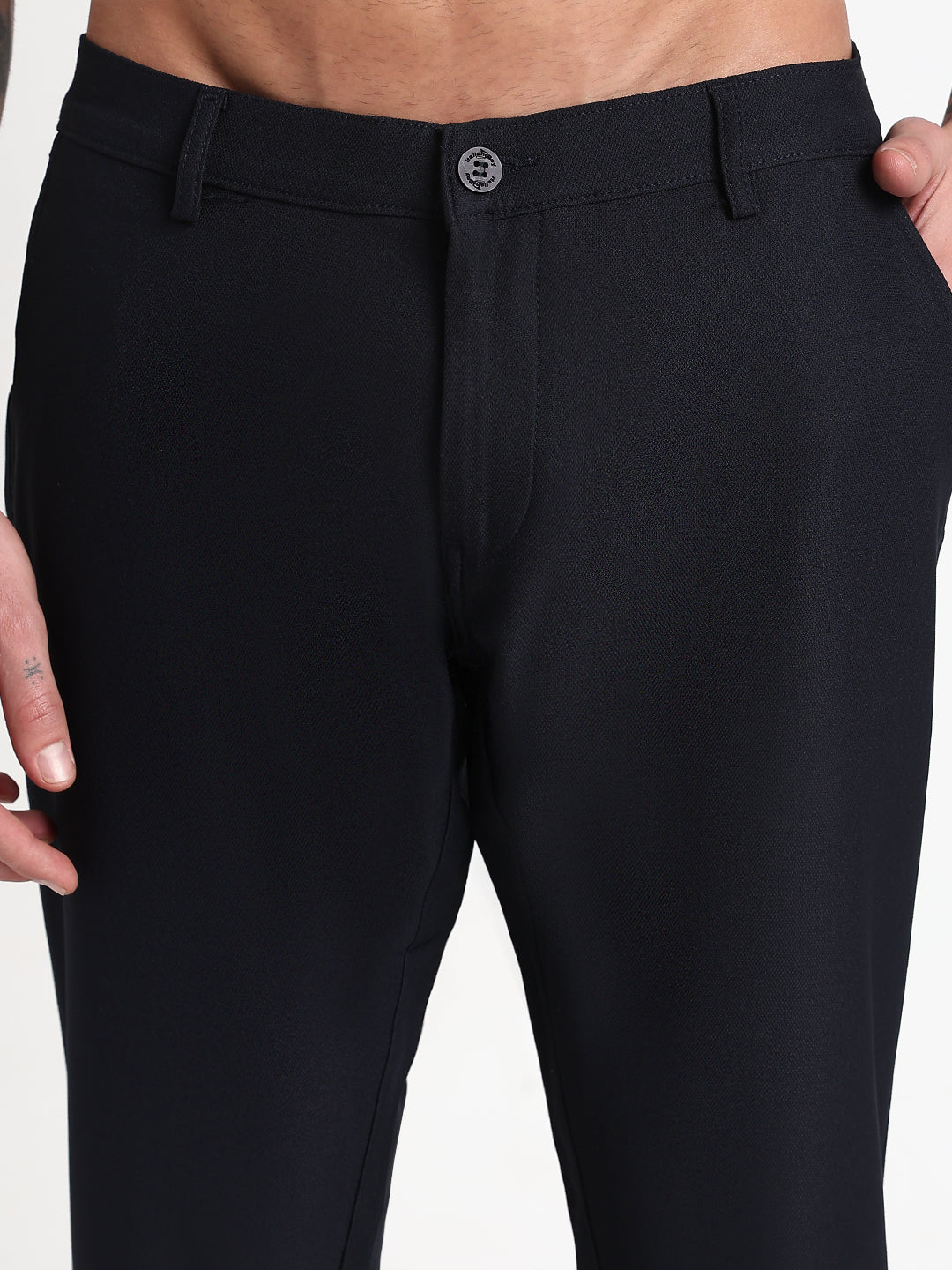 Men's Navy Blue Solid Slim Fit Formal Trousers