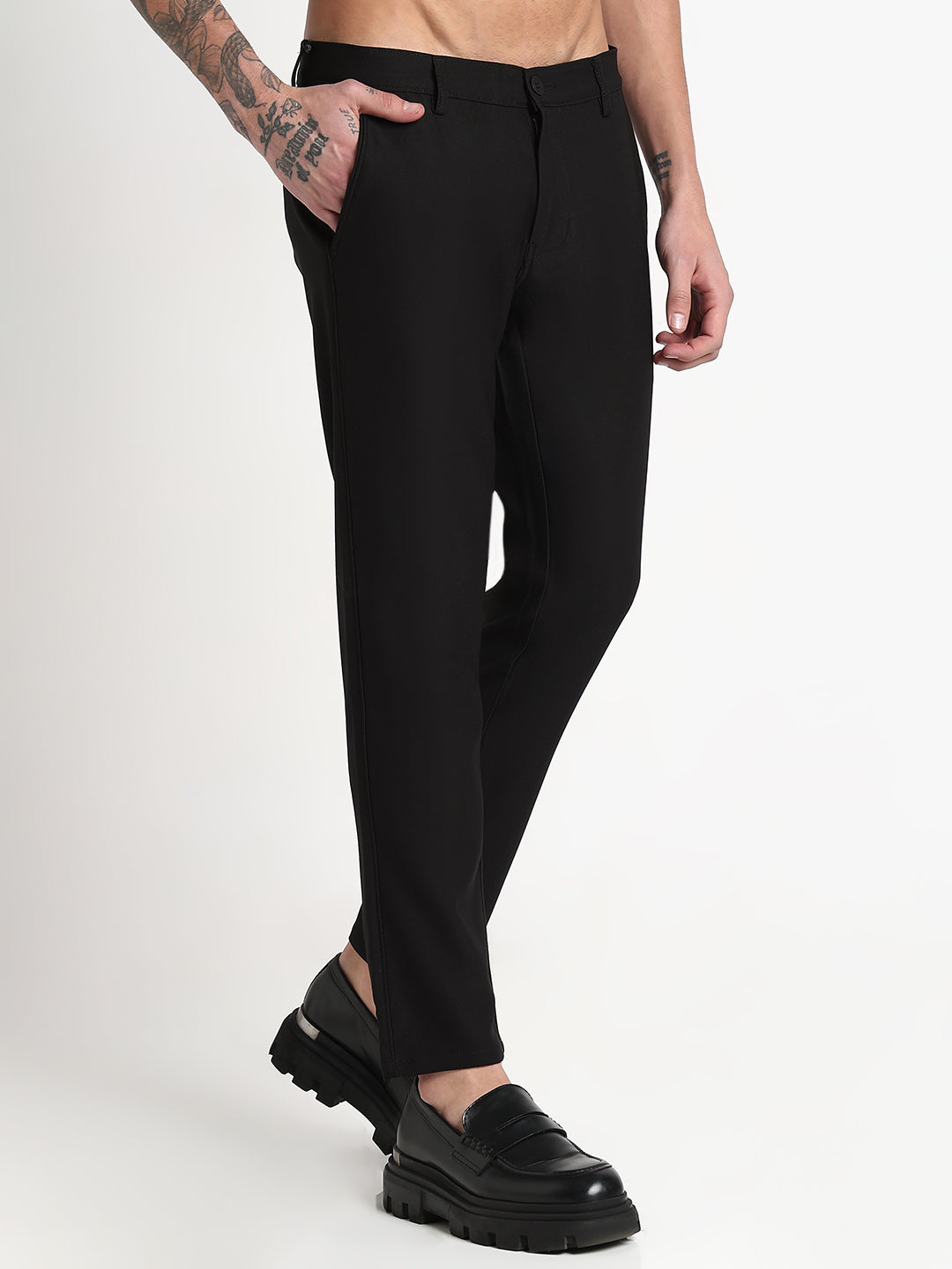 Men's Black Solid Slim Fit Formal Trousers