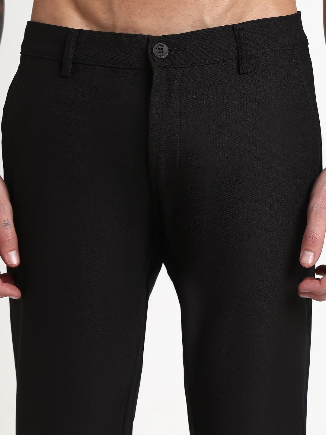 Men's Black Solid Slim Fit Formal Trousers