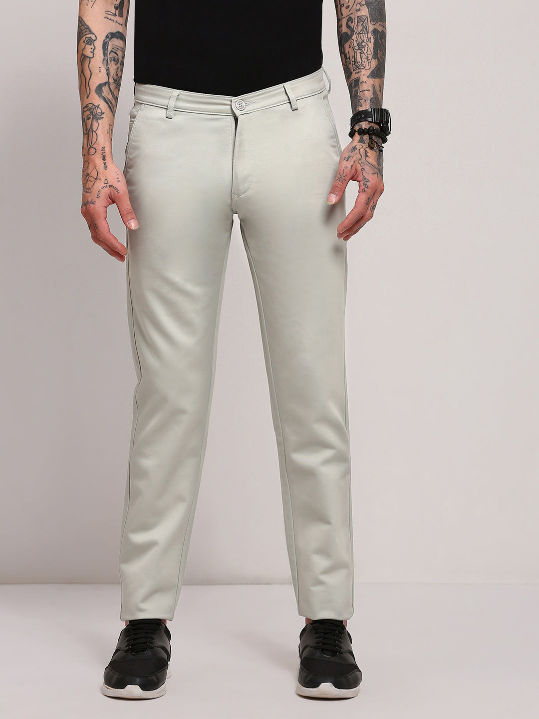 Men Grey Solid Trousers