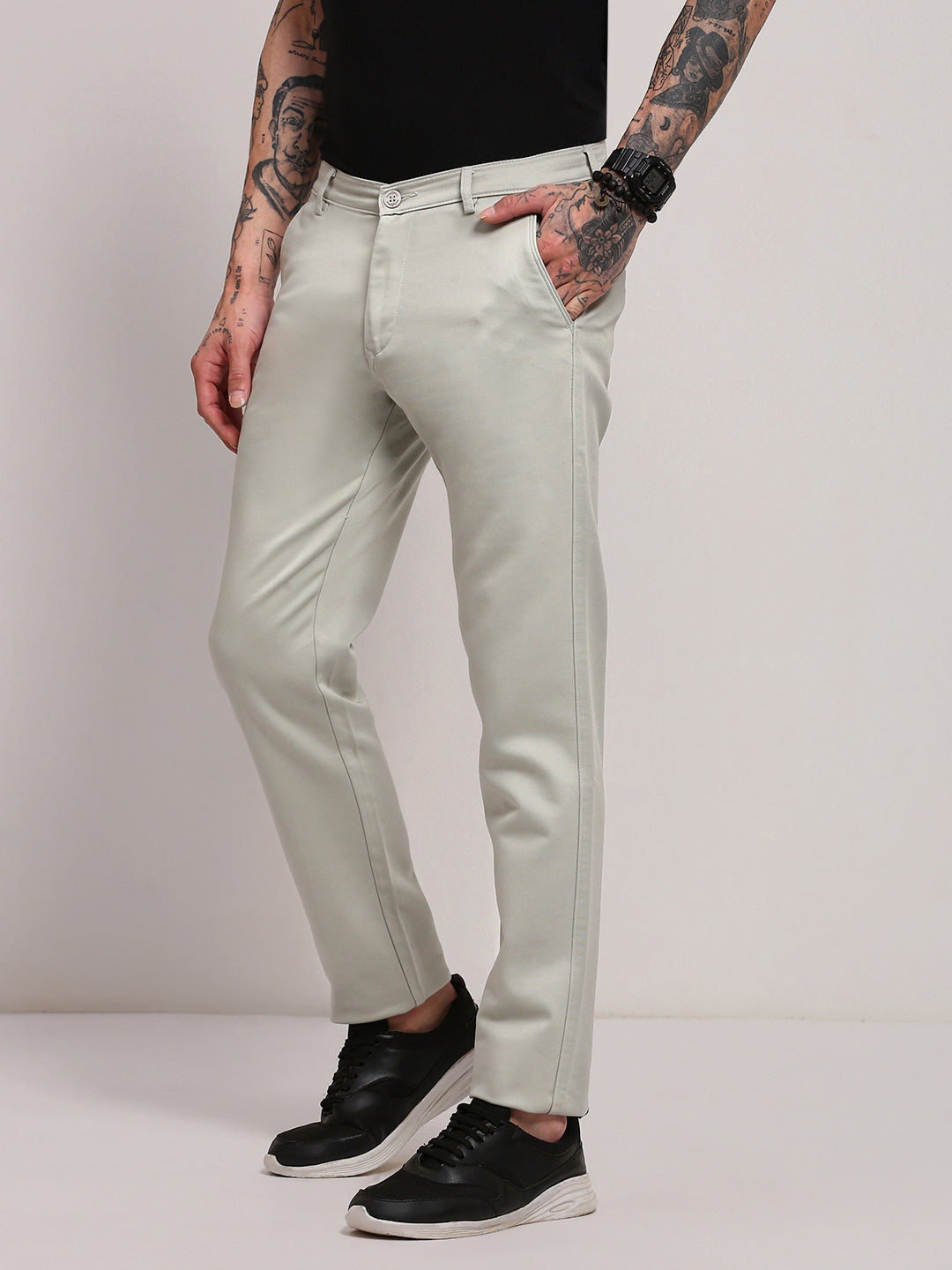 Men Grey Solid Trousers