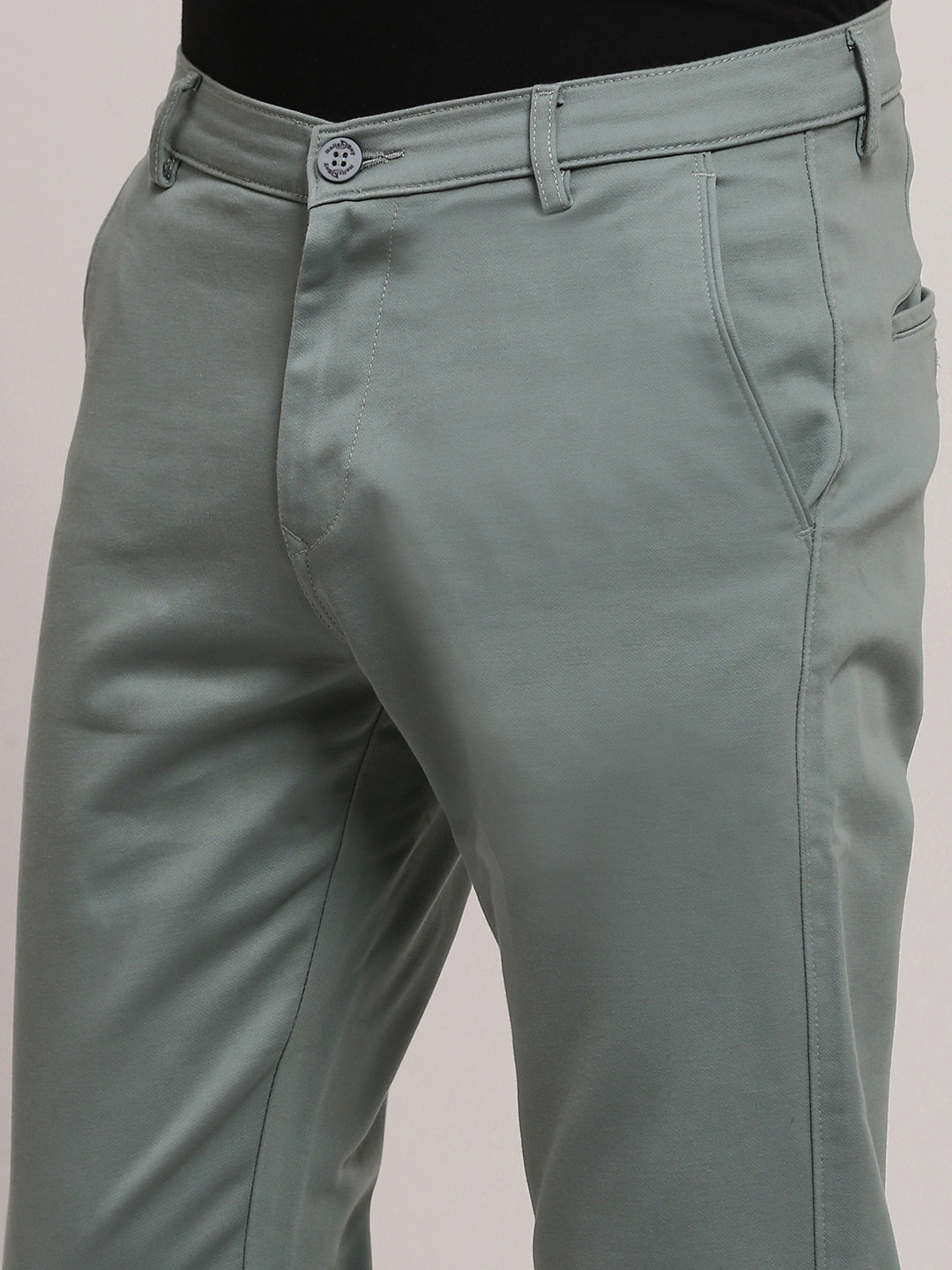 Men Green Solid Trousers