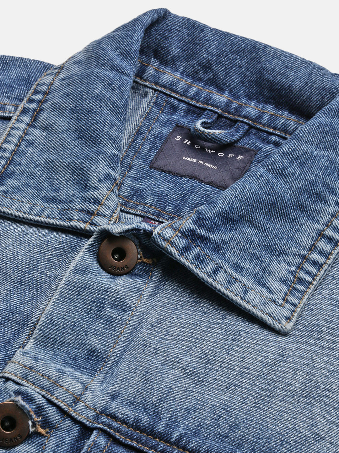 Men Solid Spread Collar Blue Denim Jacket