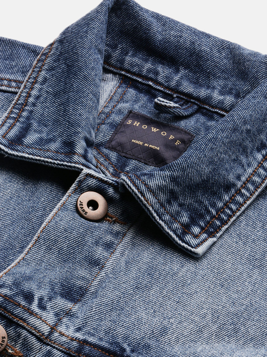 Men Solid Spread Collar Blue Denim Jacket