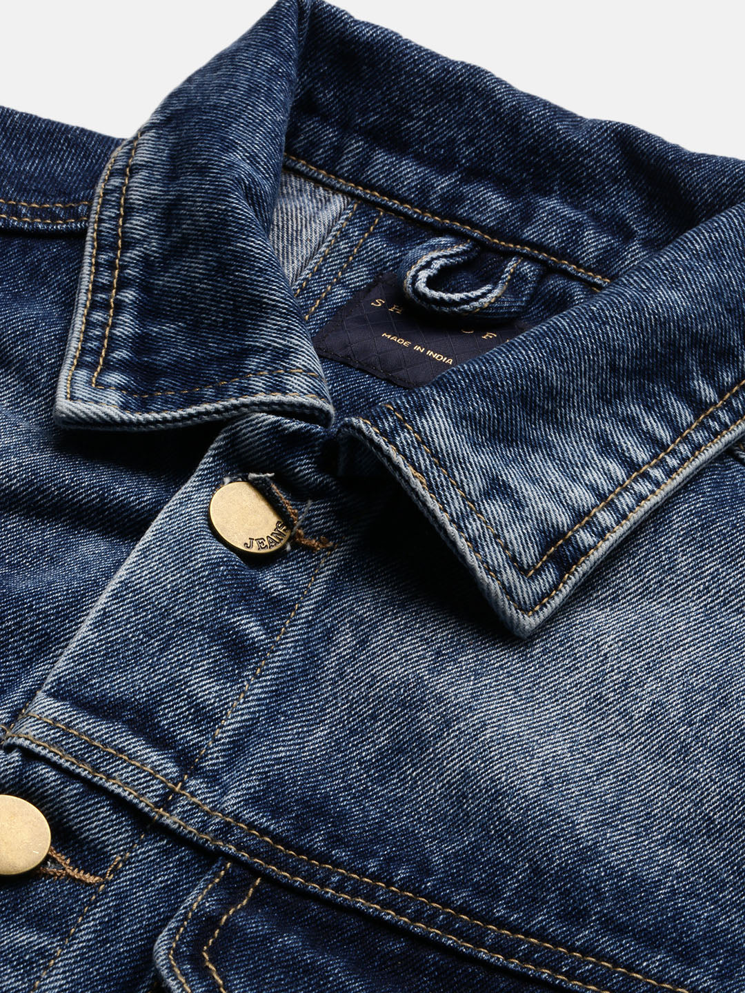 Men Solid Spread Collar Blue Denim Jacket