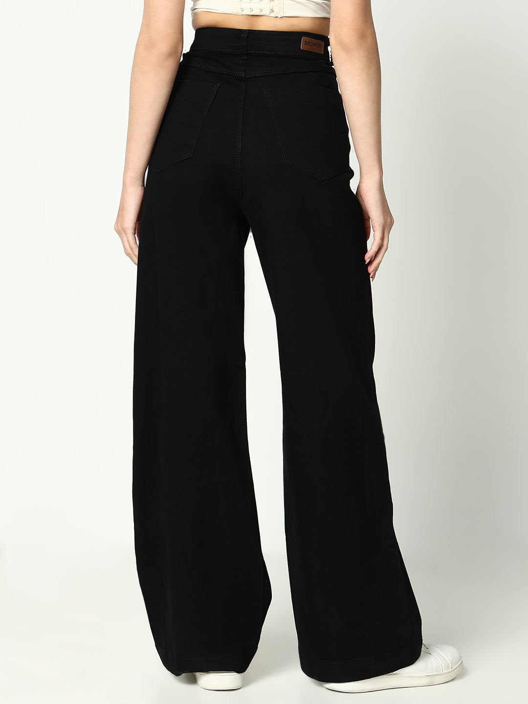 Women Solid Black Wide Leg Jeans