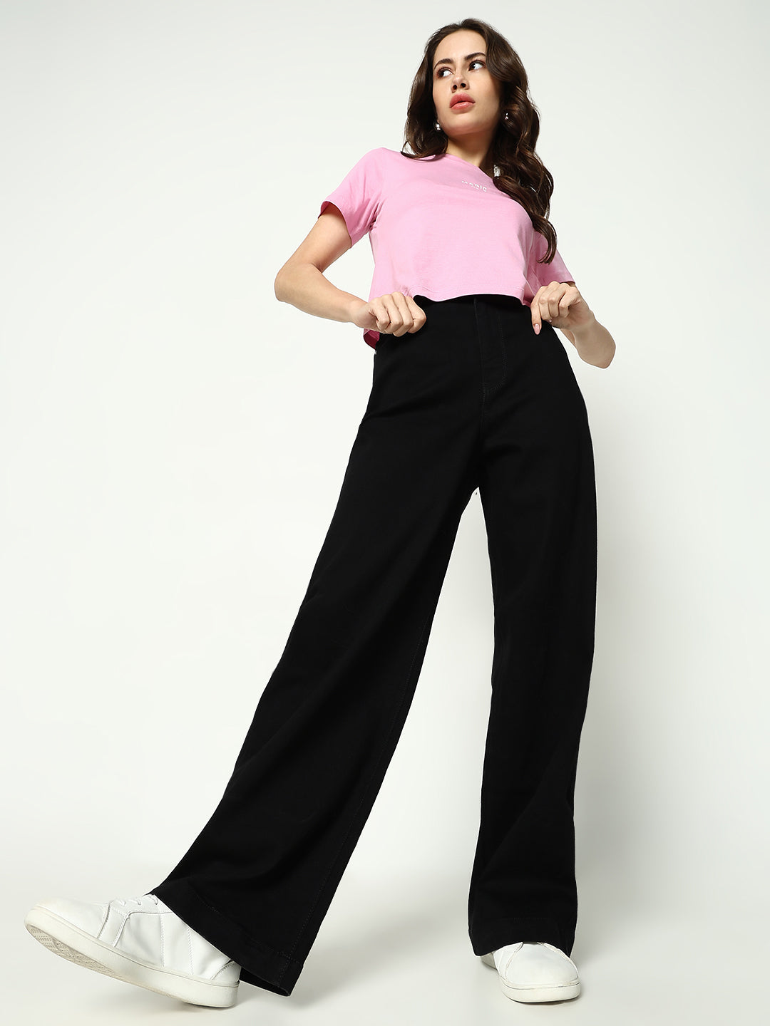 Women Solid Black Wide Leg Jeans