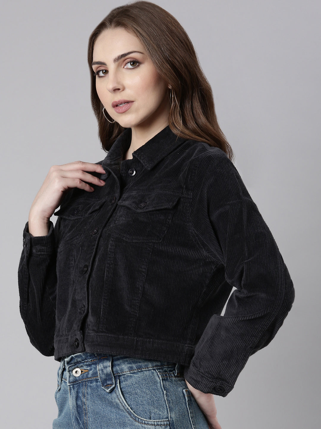 Women Charcoal Solid Tailored Jacket