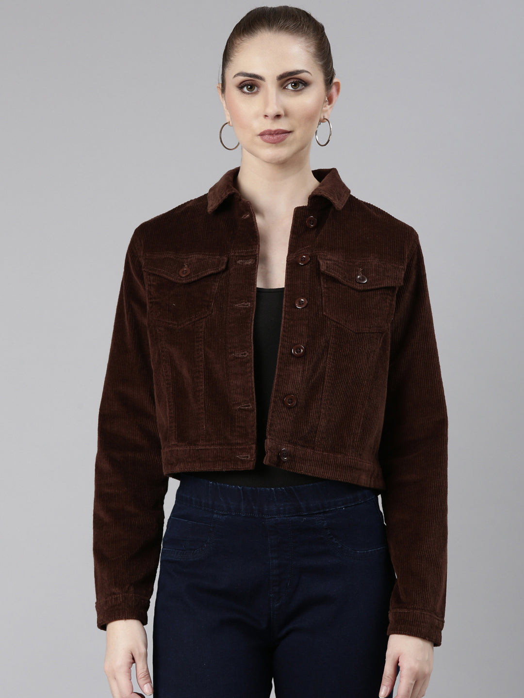 Women Coffee Brown Solid Tailored Jacket