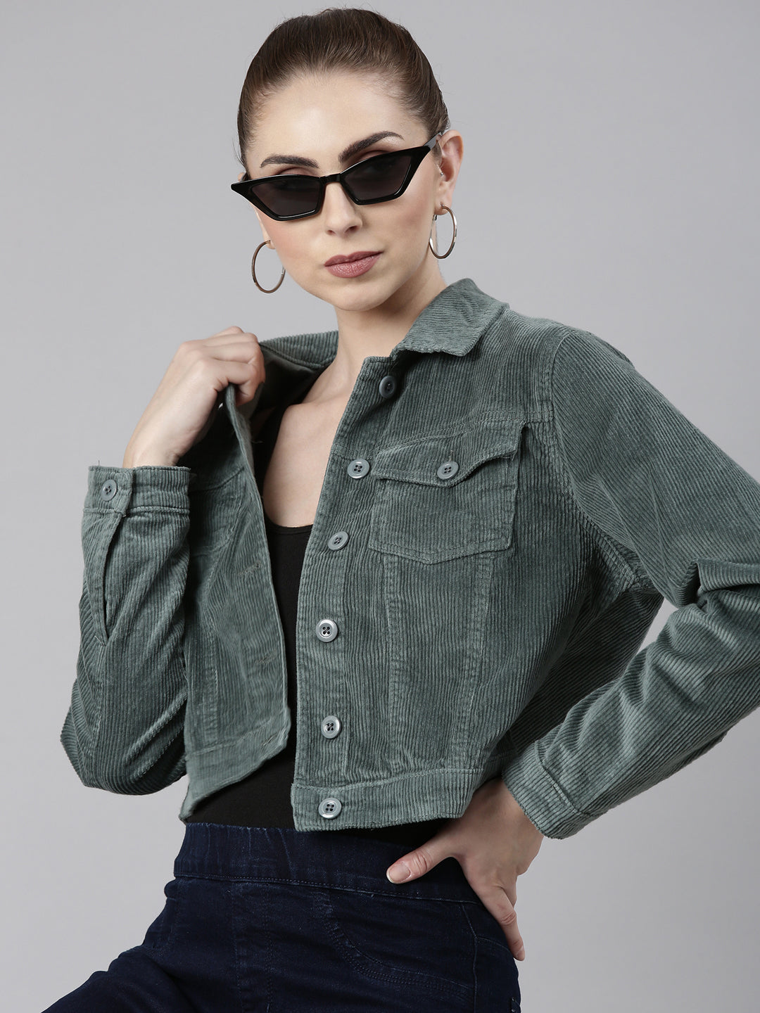 Women Sea Green Solid Tailored Jacket