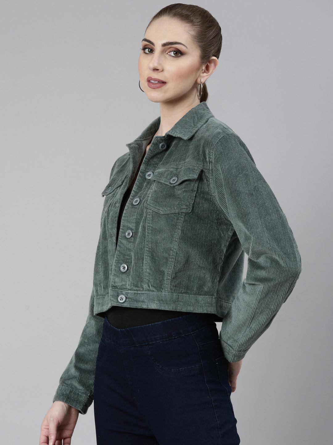 Women Sea Green Solid Tailored Jacket