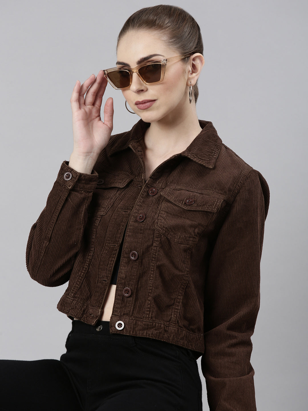 Women Coffee Brown Solid Tailored Jacket