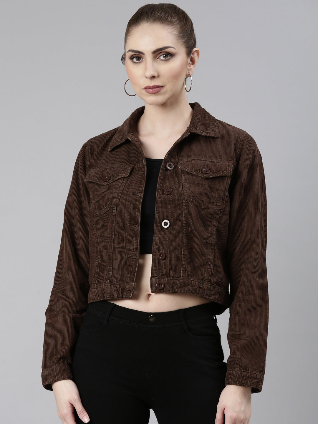 Women Coffee Brown Solid Tailored Jacket