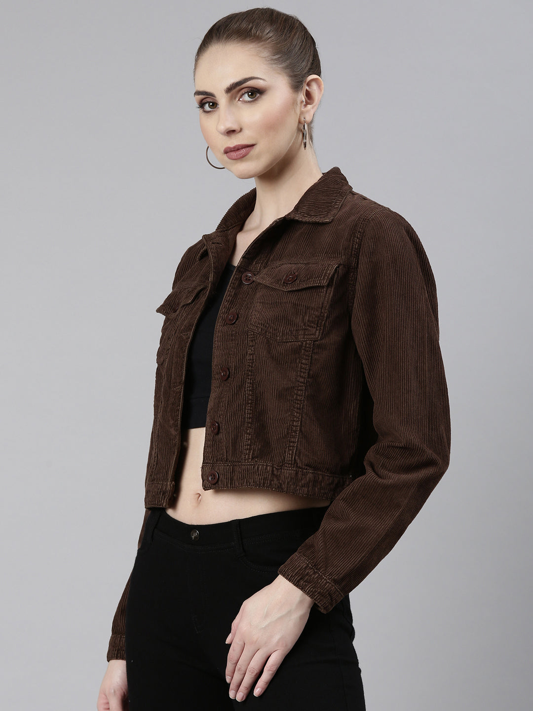 Women Coffee Brown Solid Tailored Jacket