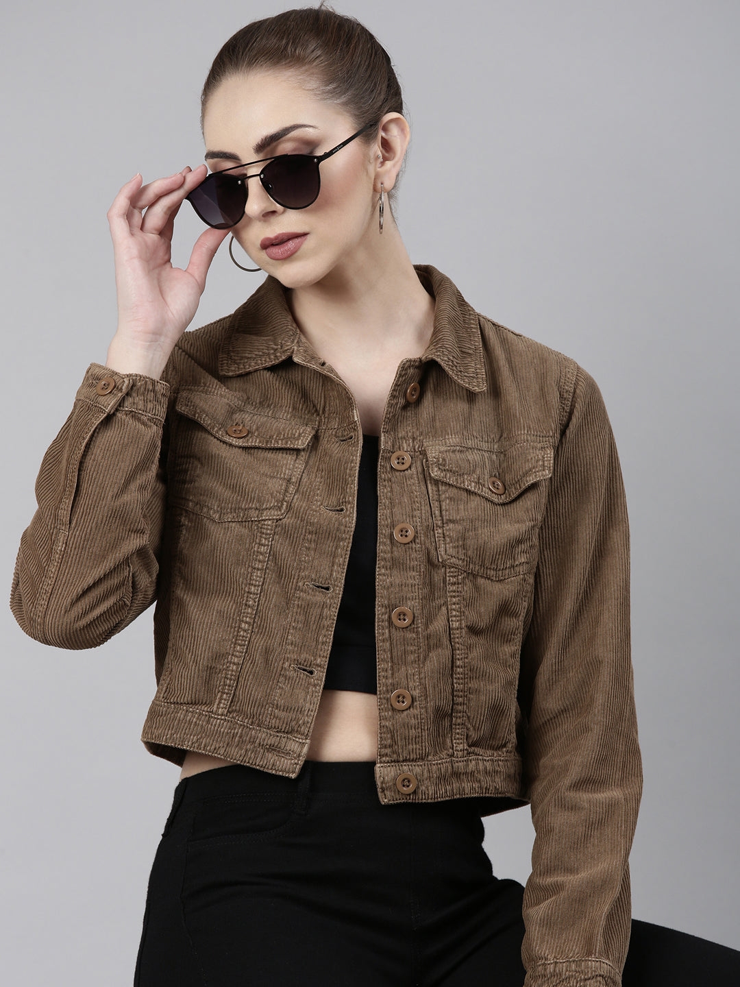 Women Khaki Solid Tailored Jacket