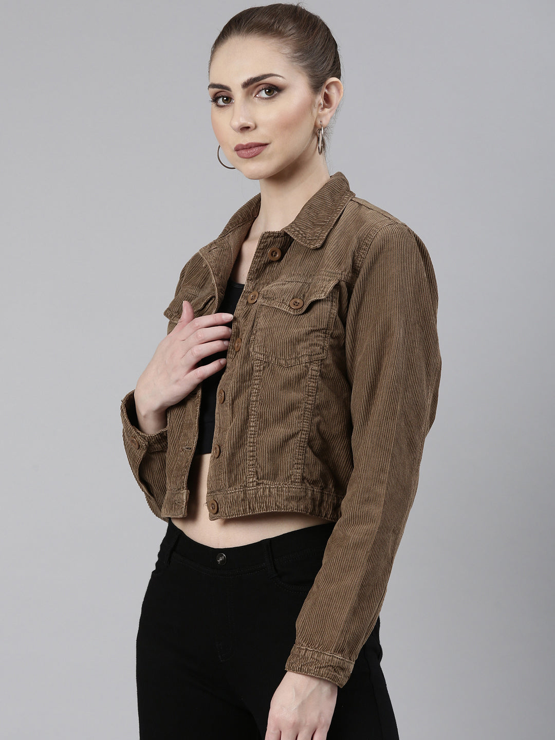 Women Khaki Solid Tailored Jacket