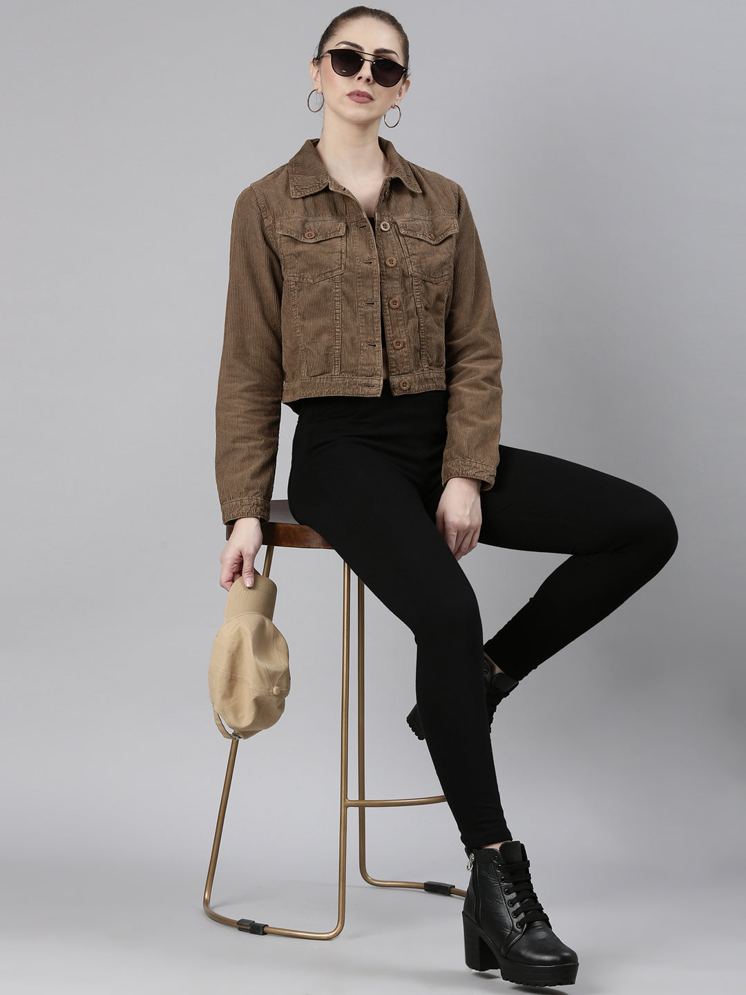 Women Khaki Solid Tailored Jacket