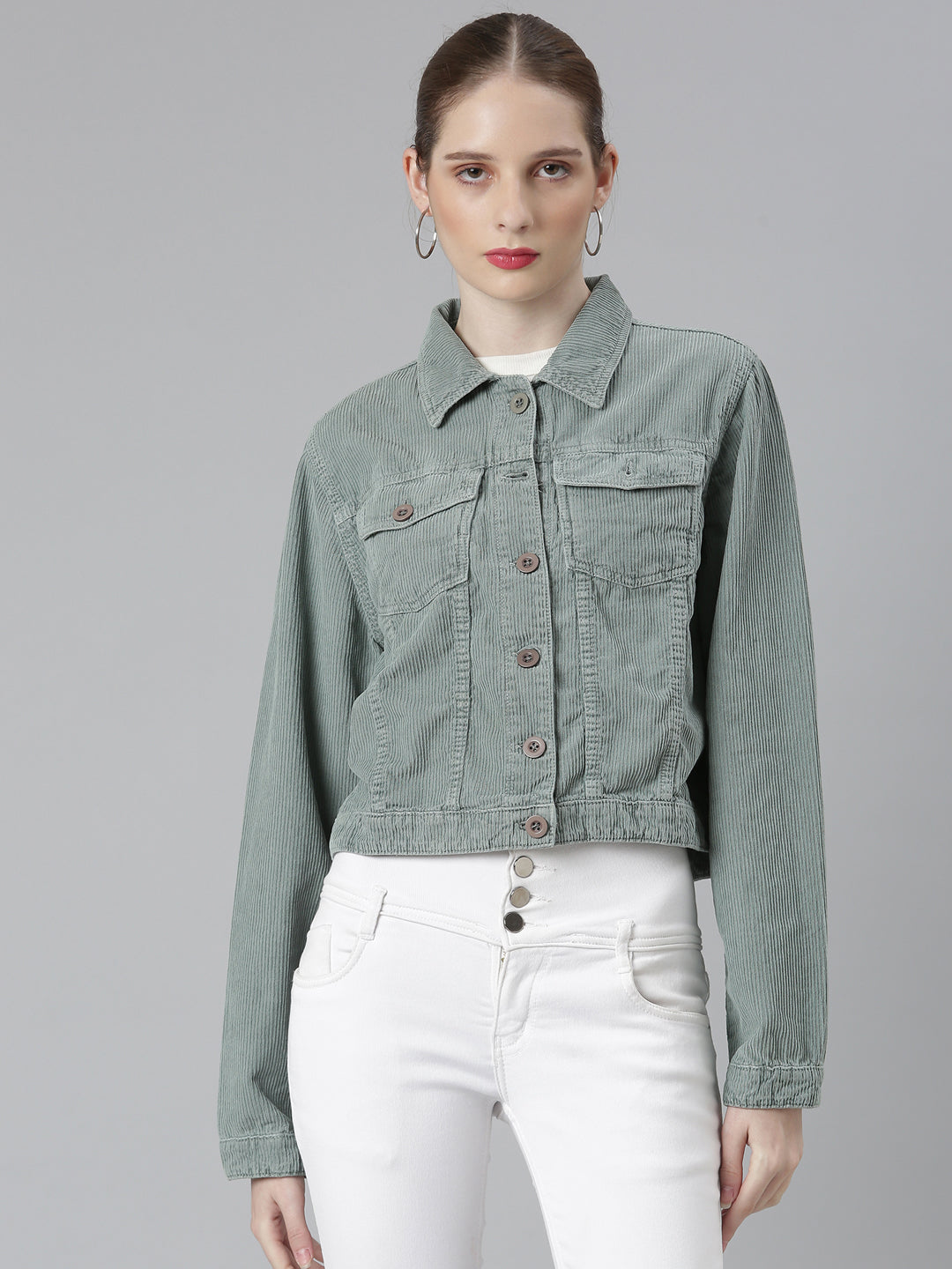 Women Sea Green Solid Tailored Jacket