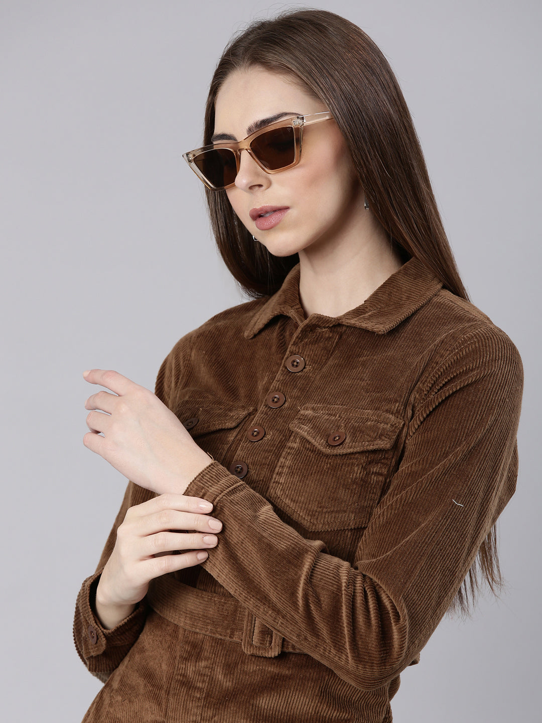 Women Khaki Solid Shirt Dress