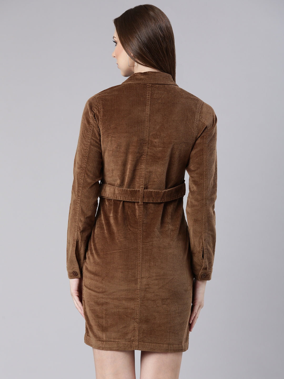 Women Khaki Solid Shirt Dress