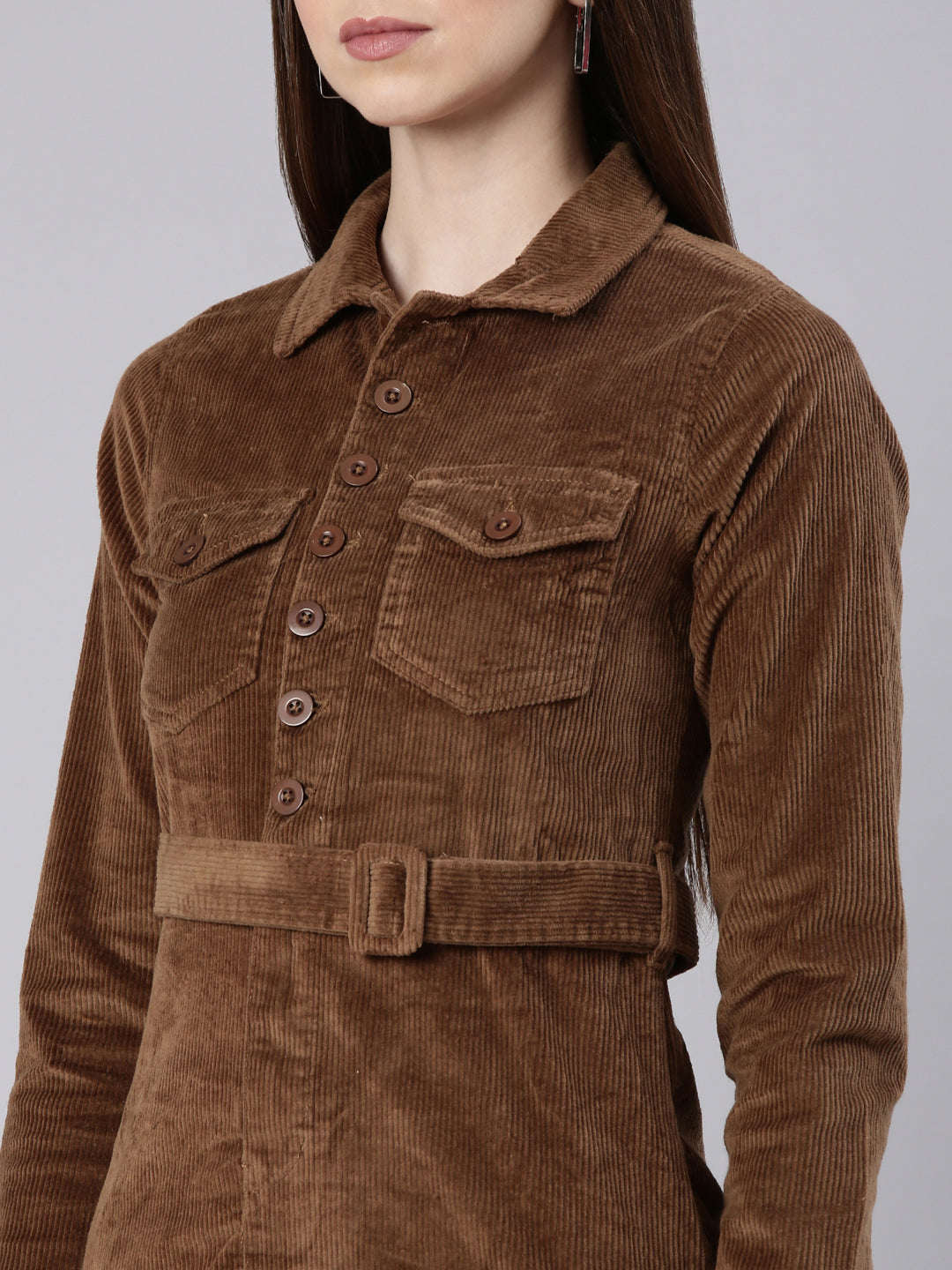 Women Khaki Solid Shirt Dress