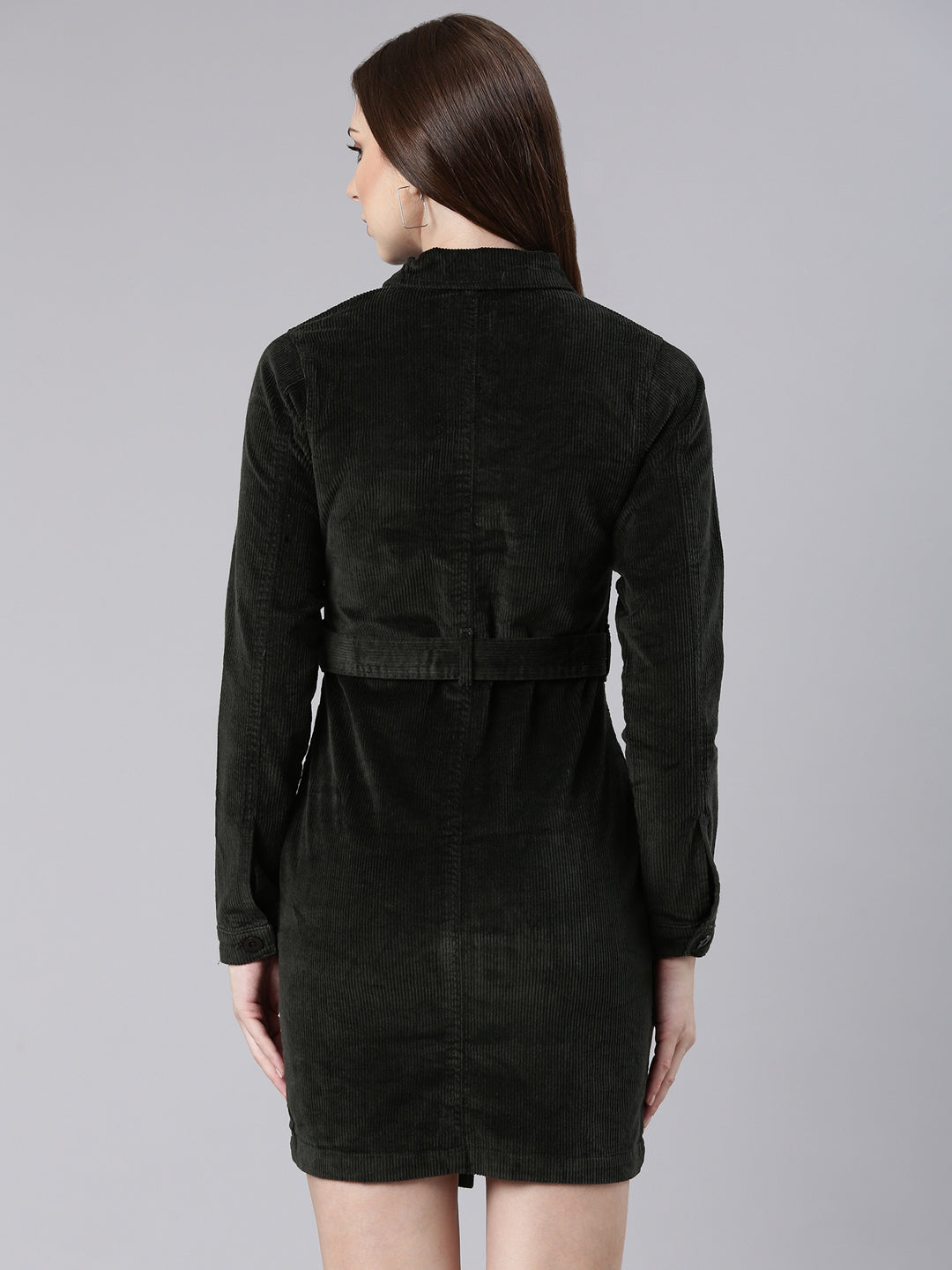 Women Olive Solid Shirt Dress