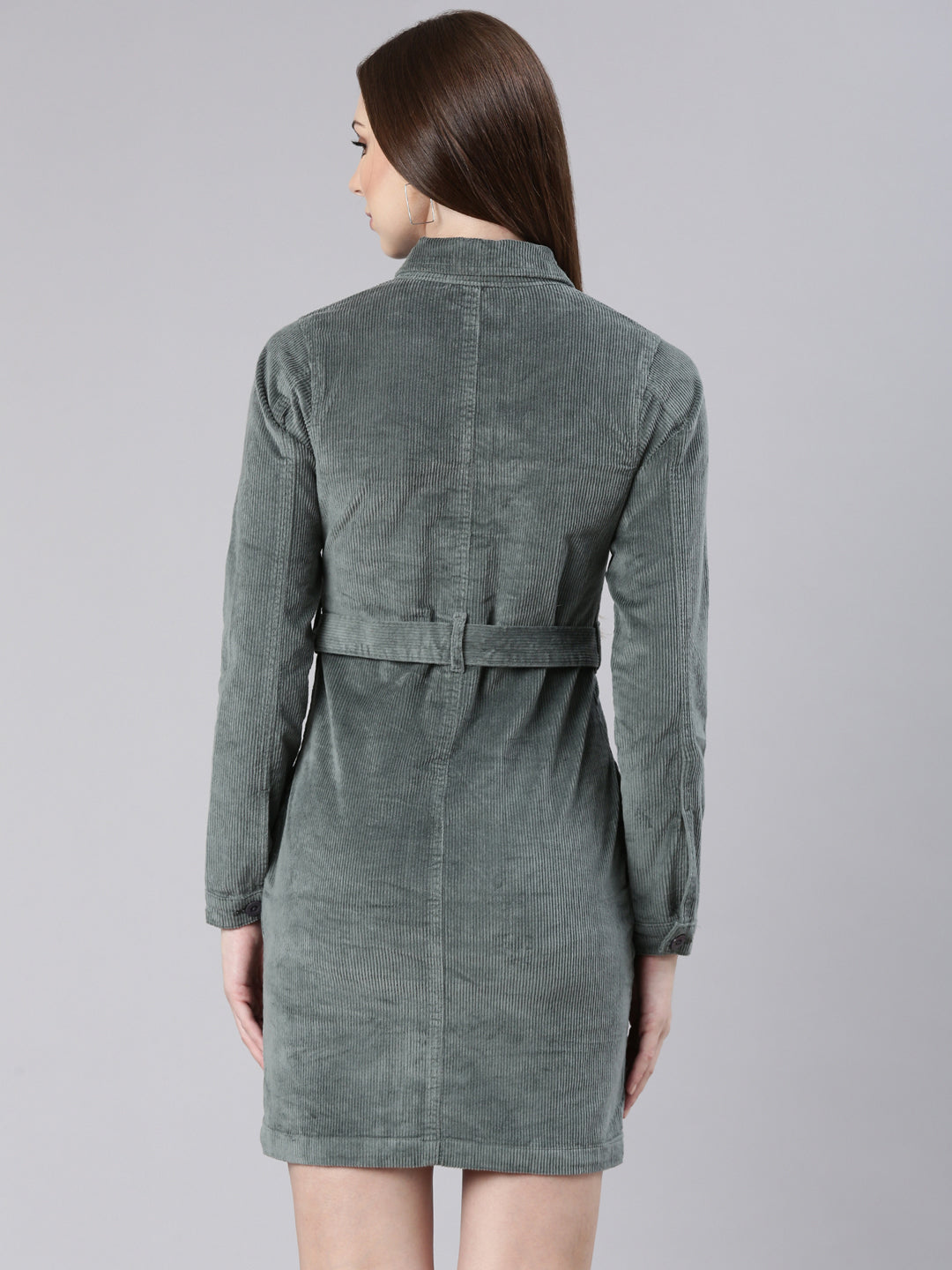 Women Sea Green Solid Shirt Dress