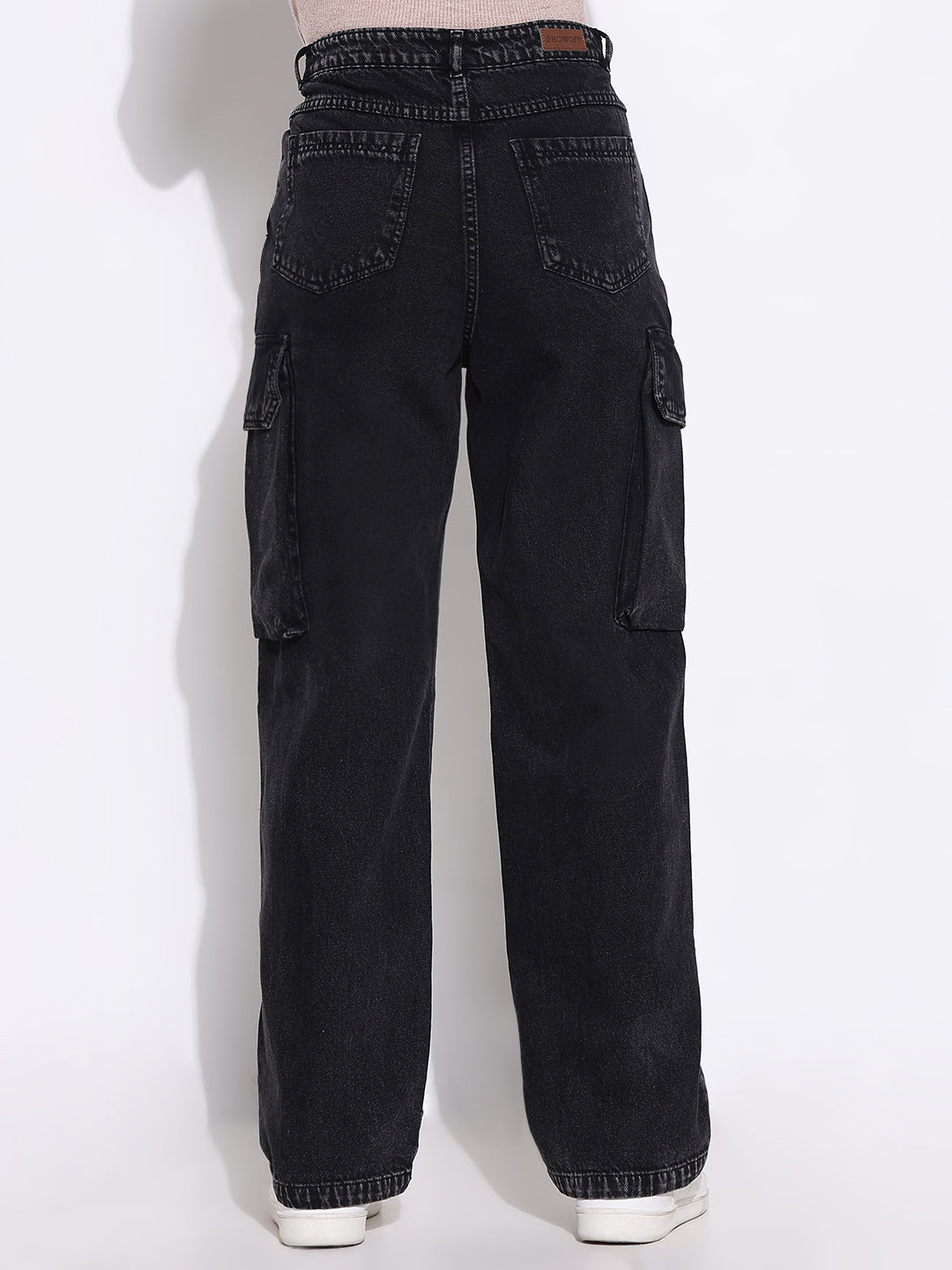 Women Solid Black Wide Leg Jeans