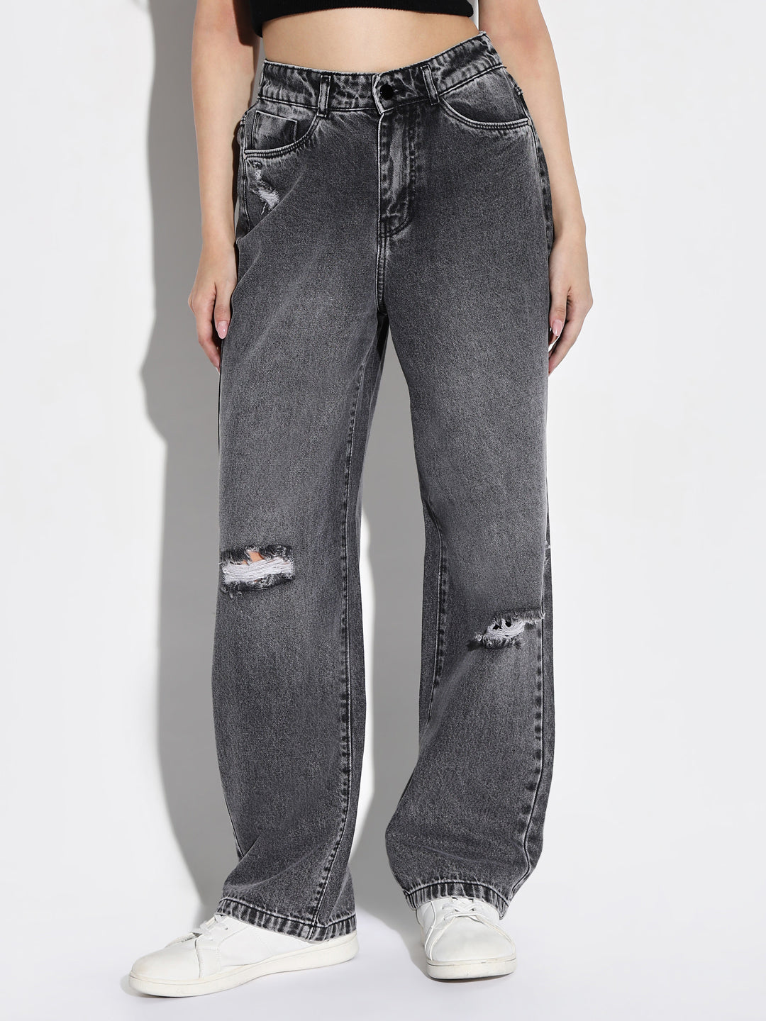 Women Grey Wide Leg Jeans