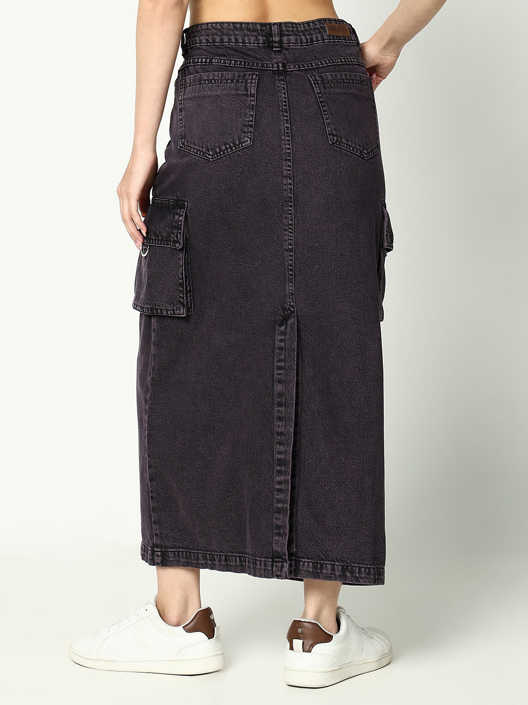 Women Solid Purple Straight Denim Skirt