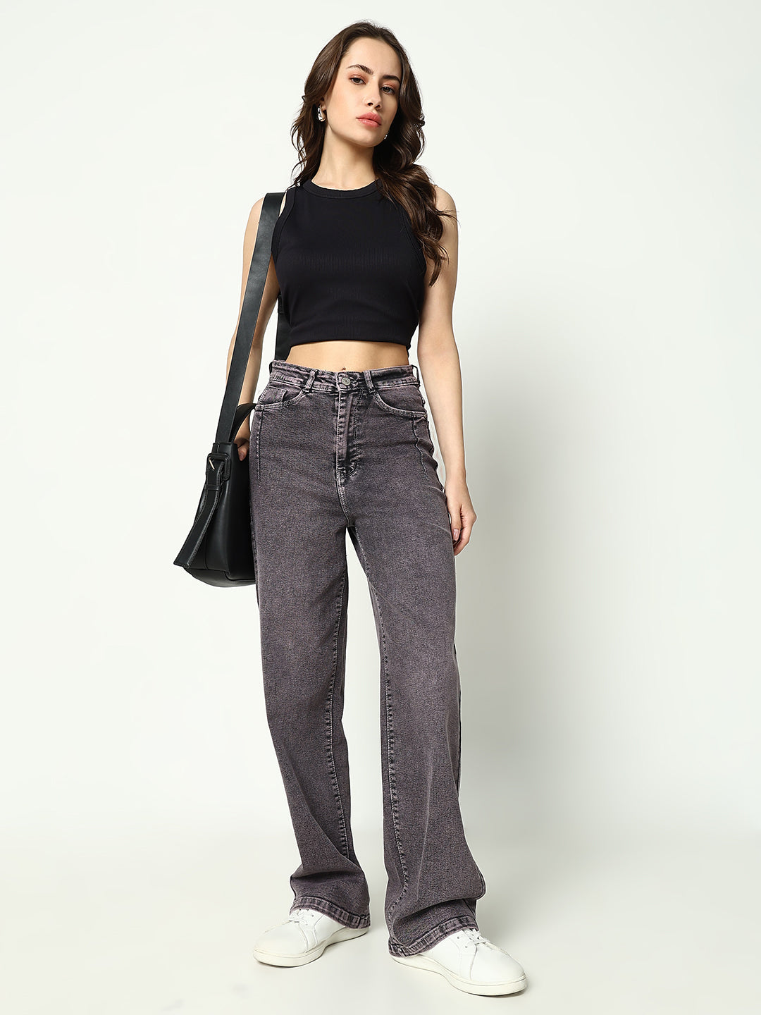 Women Solid Grey Wide Leg Jeans