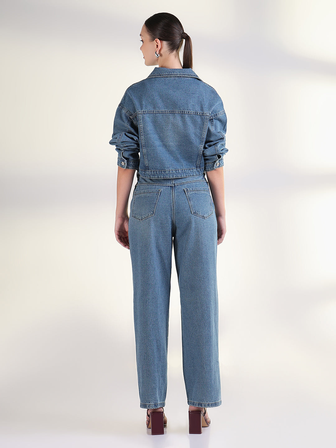 Women's Solid Blue Co-Ords Set with Jacket