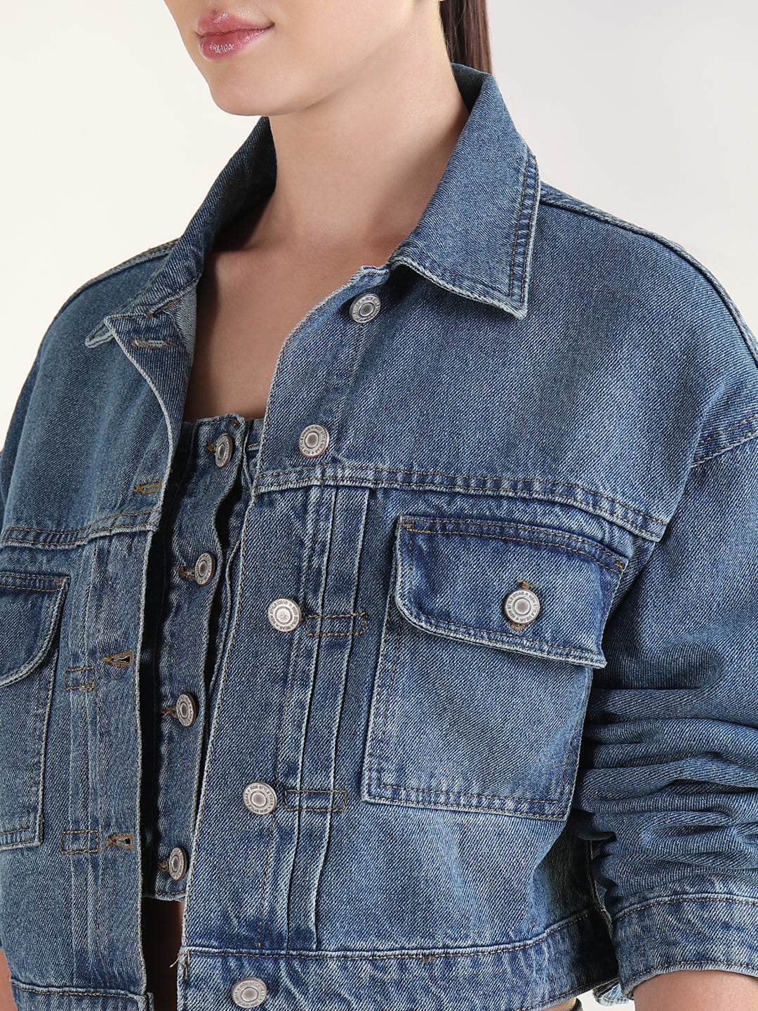 Women's Solid Blue Co-Ords Set with Jacket