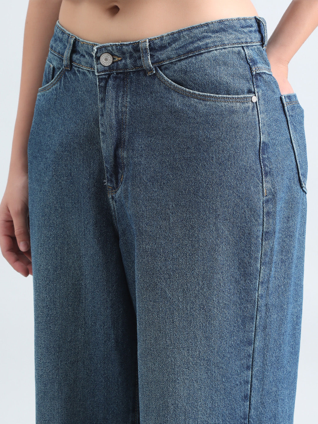 Women's Blue Denim Bustier Top and Jeans with Cropped Jacket Co-Ord Set