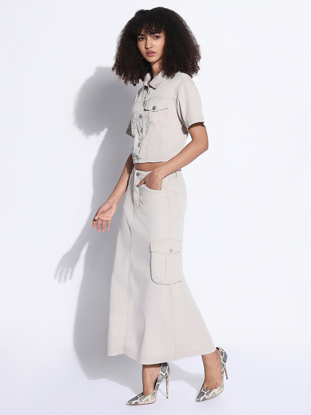 Women's Solid Cream Co-Ords Set