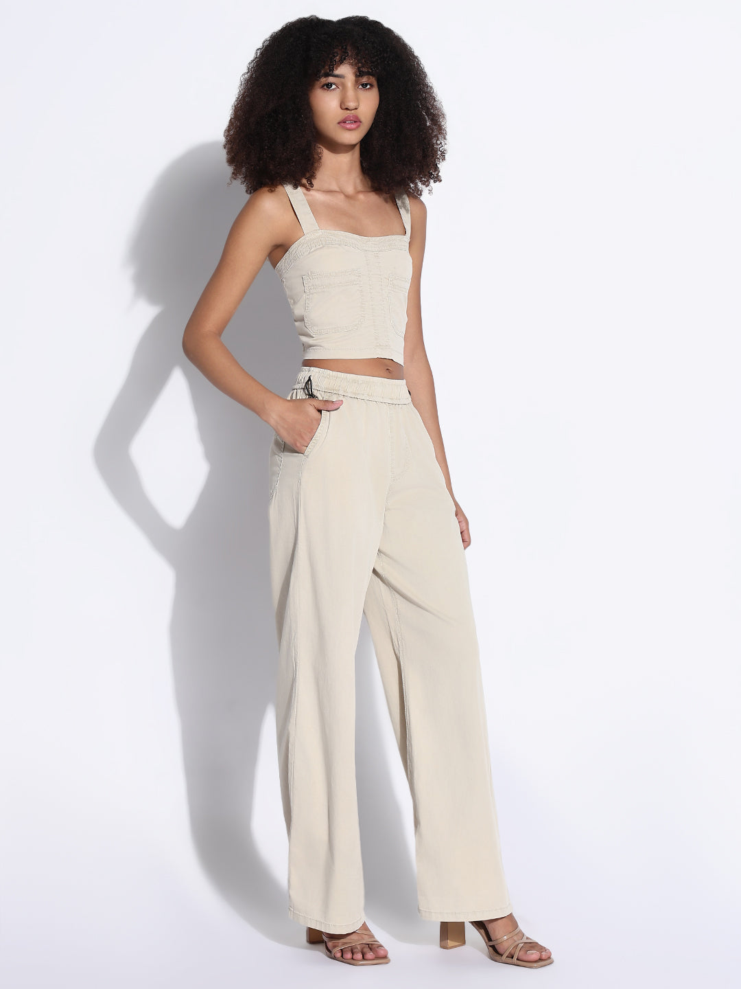 Women's Solid Beige Co-Ords Set