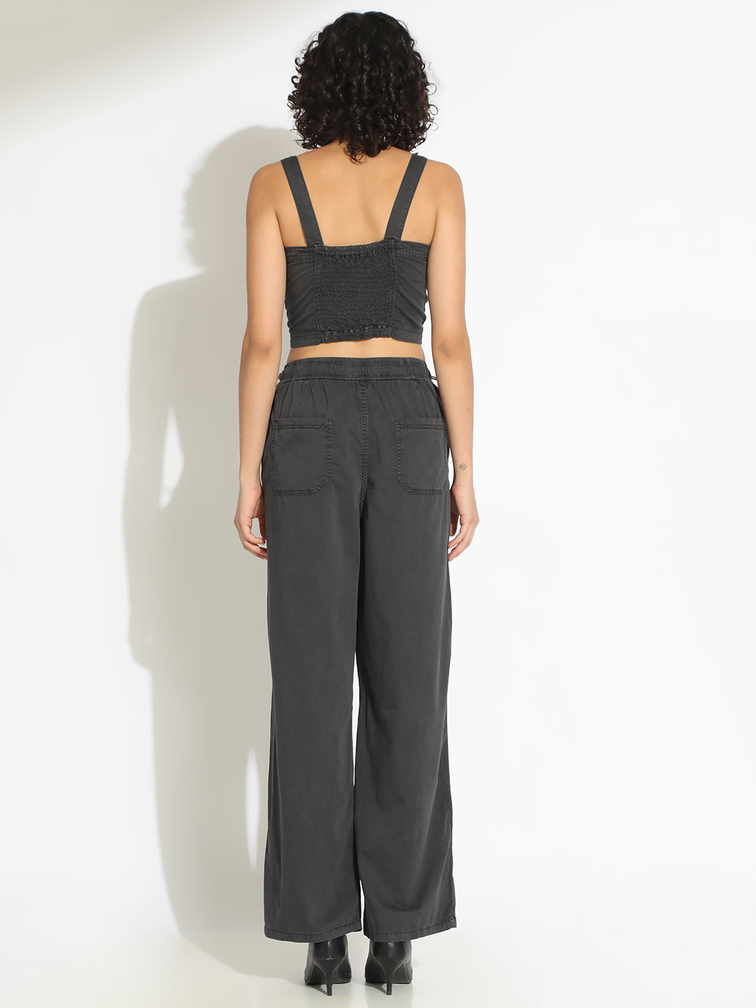 Women's Grey Crop Top and Trouser Co-Ord Set