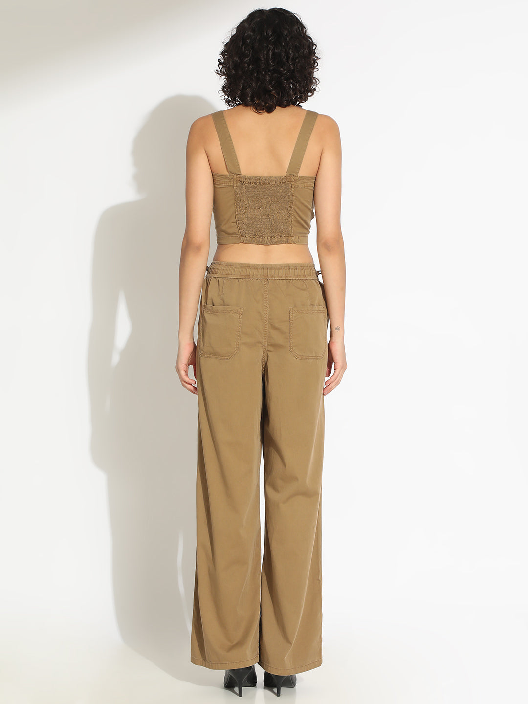 Women's Khaki Crop Top and Trouser Co-Ord Set