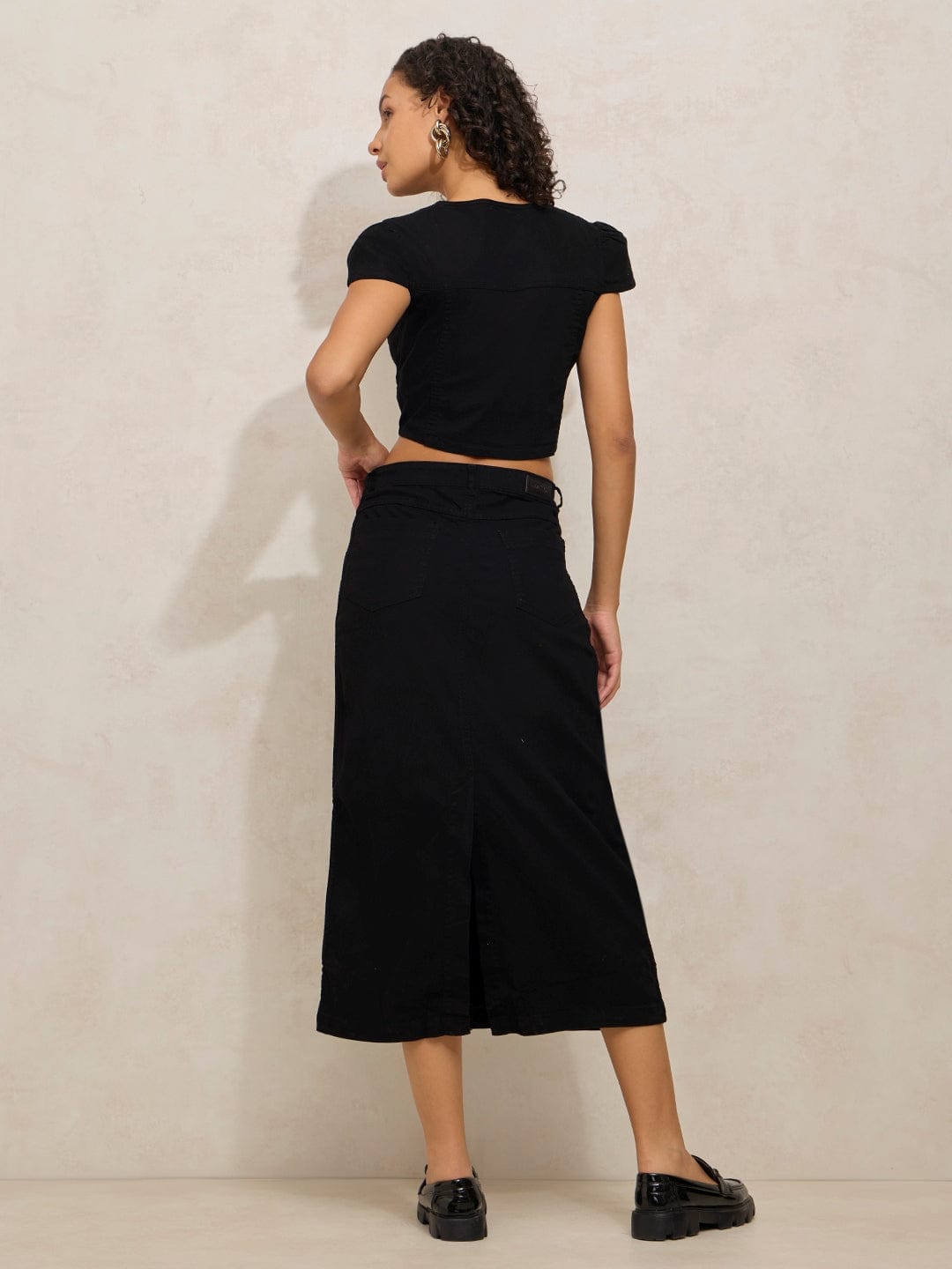 Women's Black Denim Vest Top with Skirt Co-ords Set