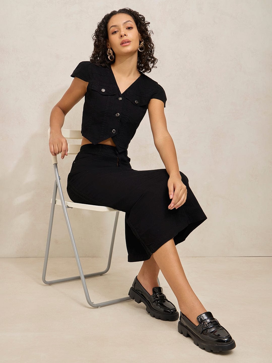 Women's Black Denim Vest Top with Skirt Co-ords Set