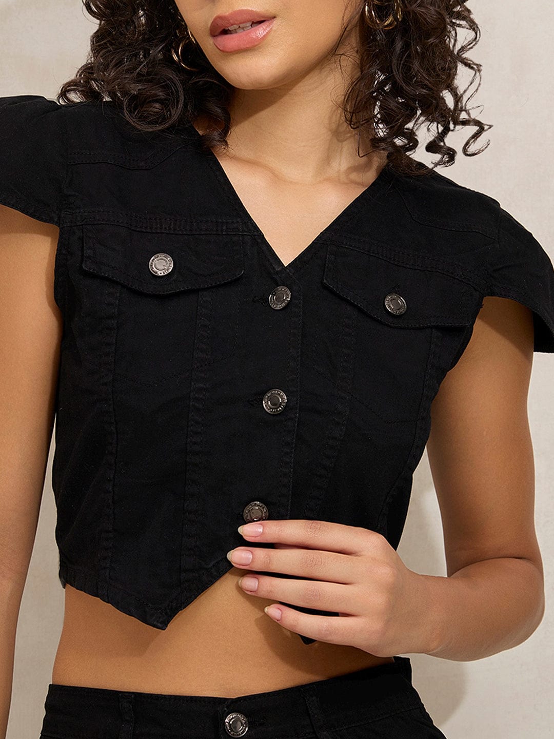 Women's Black Denim Vest Top with Skirt Co-ords Set