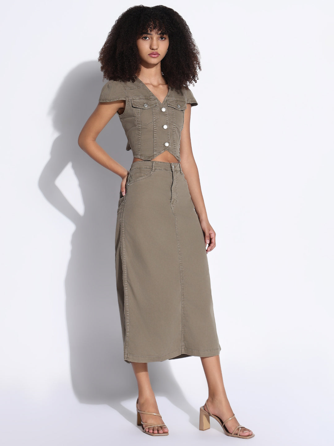 Women's Solid Khaki Co-Ords Set