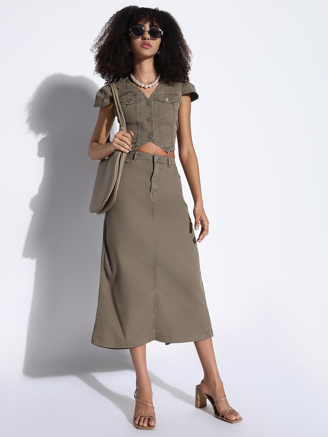 Women's Solid Khaki Co-Ords Set