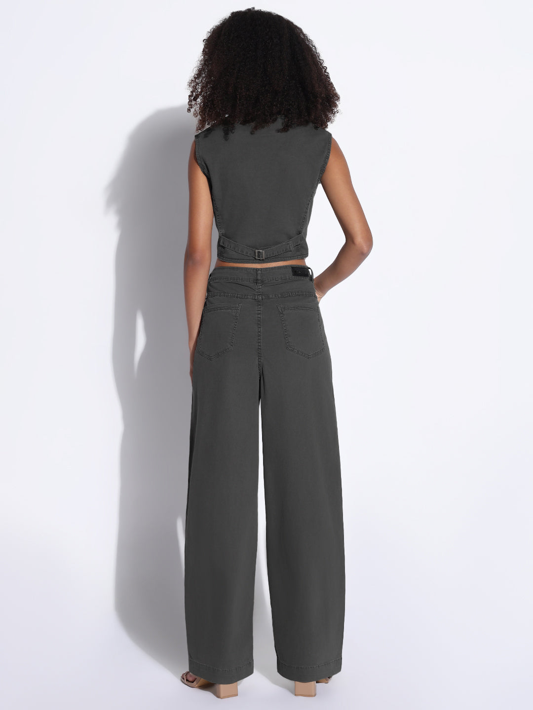 Women's Grey Assymetric Vest Crop Top and Trouser Co-Ord Set