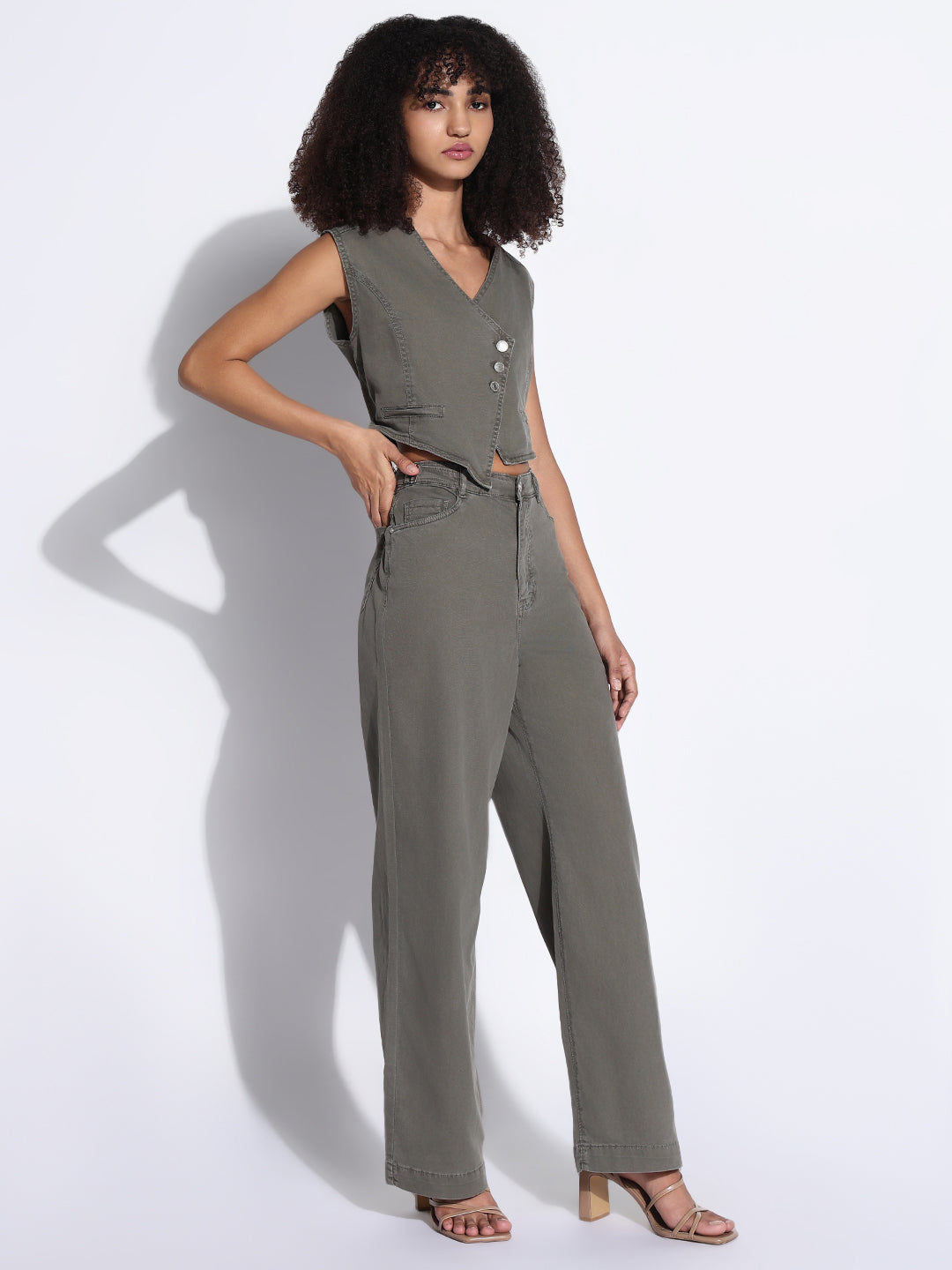 Women's Solid Olive Co-Ords Set